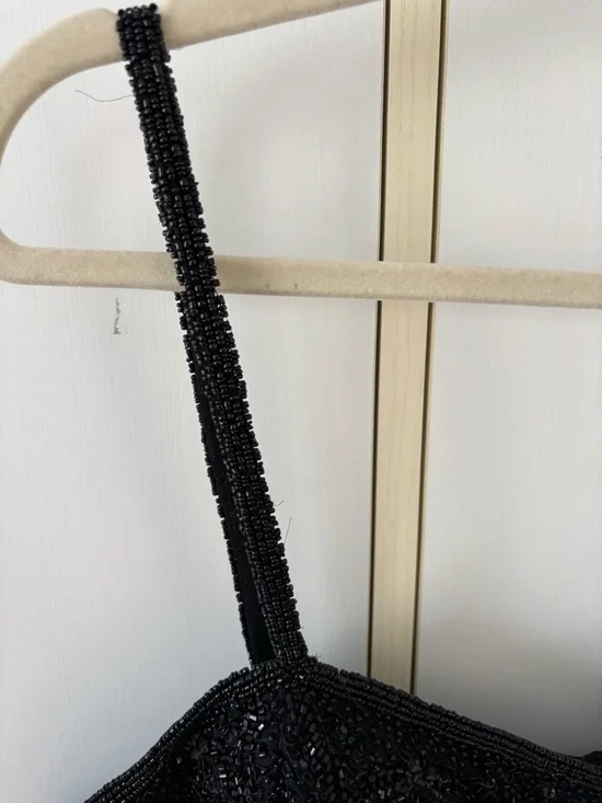 Heavy Beaded Smocked Crop Top Luxe Statement Bustier Festival Evening Event XL - Picture 7 of 16